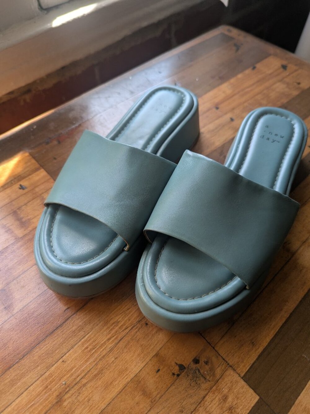 Carlita Platform Slide Sandals - A New Day, Teal, Size 6.5